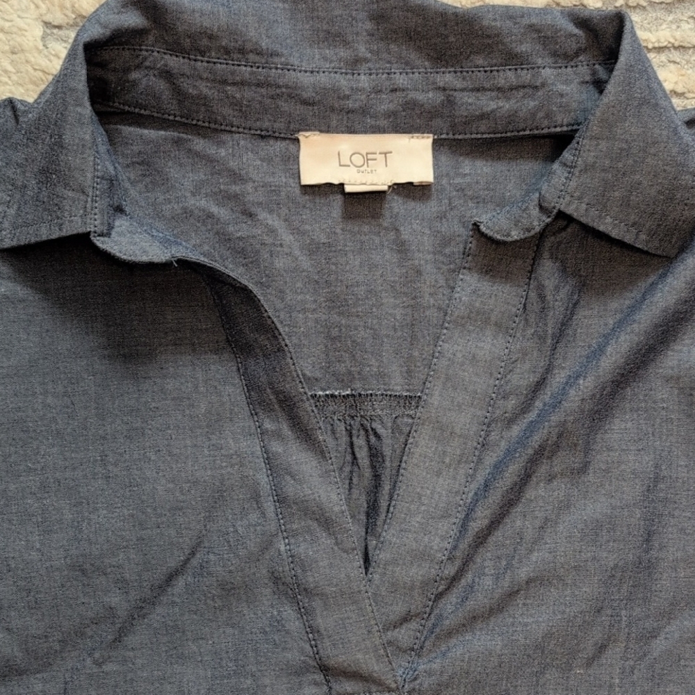 LOFT Women's Casual Chambray V-neck Shirt - Picture 4 of 7